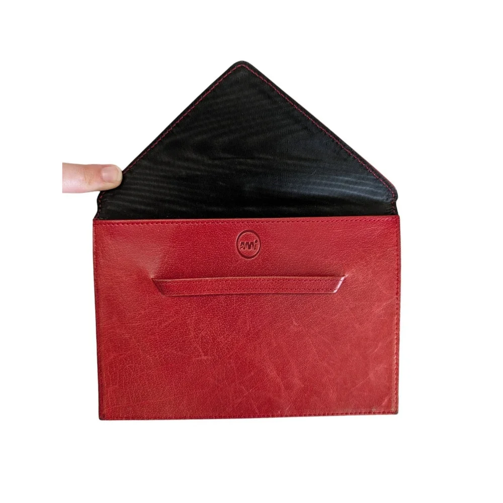 AMI Red Leather Envelope Photo Small Document Holder 6.75